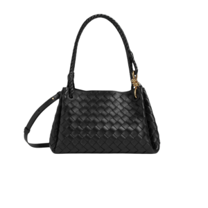 Bottega Veneta Parachute Medium Shoulder Bag 11.6in/ 29.5cm Black Gold Hardware For Women 835921VCPPT1019