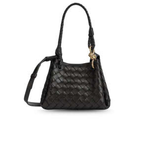 Bottega Veneta Parachute Small Shoulder Bag 7.9in/ 20cm Black Gold Hardware For Women 796569VCPPT1019