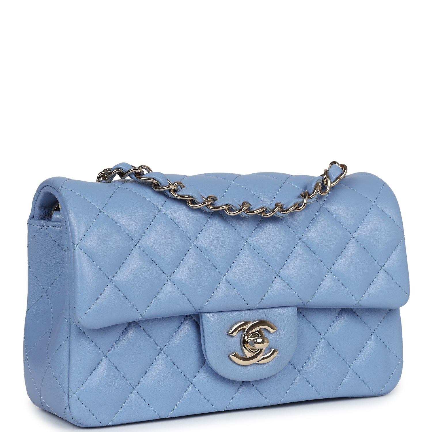 Chanel Flap Bag Mini Crossbody 7.5in/ 19cm Light Blue Gold Hardware For Women