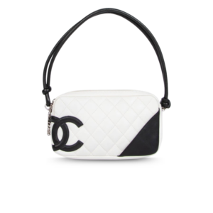 Chanel Cambon Pochette Shoulder Bag 8.7in/ 22cm White Silver Hardware For Women