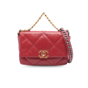 Chanel 19 Flap Bag Small Crossbody 10.2in/ 26cm Red Gold Hardware For Women AS1160