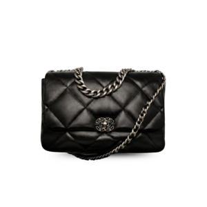 Chanel 19 Maxi Crossbody Bag 14in/36cm Black Silver Hardware For Women