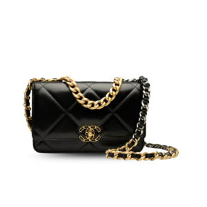 Chanel 19 Wallet On Chain Crossbody Bag 7.5in/ 19cm Black Gold Hardware For Women AP3267 B04852 94305