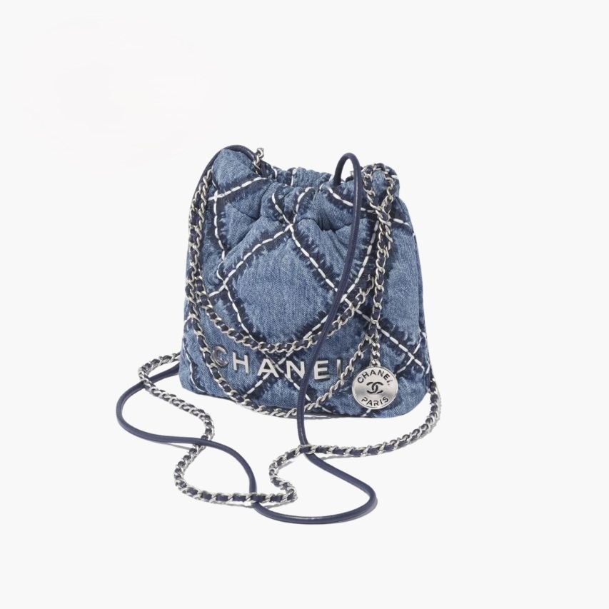Chanel 22 Mini Crossbody Bag 7.8in/ 20cm Blue Silver Hardware For Women AS3980 B15833 NW287 - Image 3