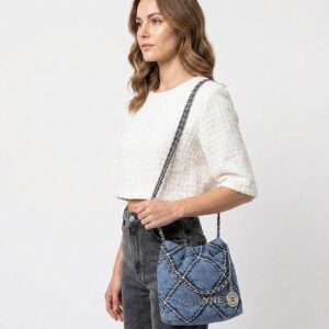 Alternative view of Chanel 22 Mini Crossbody Bag 7.8in/ 20cm Blue Silver Hardware For Women AS3980 B15833 NW287