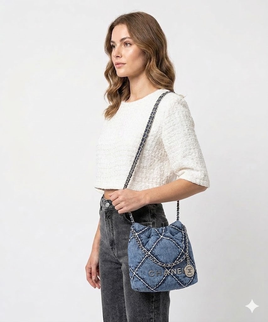 Chanel 22 Mini Crossbody Bag 7.8in/ 20cm Blue Silver Hardware For Women AS3980 B15833 NW287 - Image 2