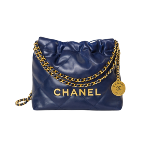 Chanel 22 Mini Shouler Bag 7.5in/ 19cm Navy Blue Gold Hardware For Women