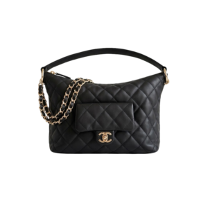 Chanel 23B Hobo Bag 11in/ 28cm Black Gold Hardware For Women