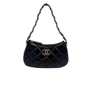Chanel 23K Hobo Bag 9.1in/ 25cm Black Gold Hardware For Women