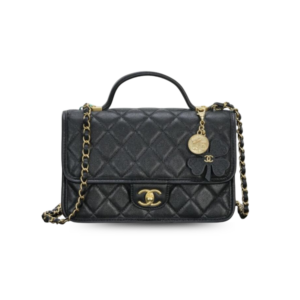 Chanel 25B Four Leaf Clover Top Handle Bag 9.8in/ 25cm Black Gold Hardware For Women