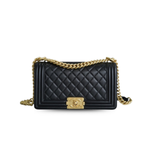 Chanel Boy Medium Crossbody Bag 9.8in/ 25cm Black Gold Hardware For Women A67086