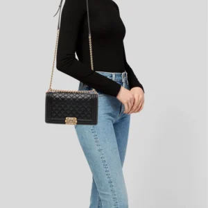 Alternative view of Chanel Boy Medium Crossbody Bag 9.8in/ 25cm Black Gold Hardware For Women A67086