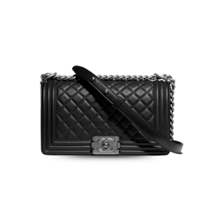 Chanel Boy Medium Crossbody Bag 9.8in/ 25cm Black Silver Hardware For Women