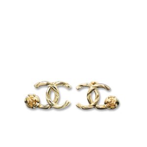 Chanel CC Logo Earrings With Camellia Flower Detail Gold For Women