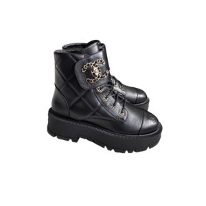 Chanel Quilted Platform Ankle Boots Black For Women