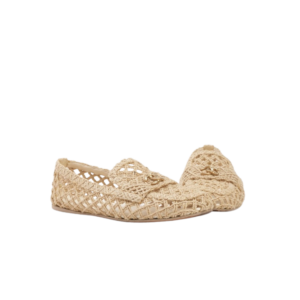 Chanel CC Moccasin Loafers Beige Raffia For Women