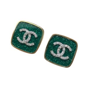 Chanel CC Stud Earrings Green For Women