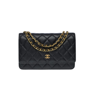 Chanel CO-CO Classic Wallet On Chain 19cm/7.5in Gold Toned Hardware For Women Black