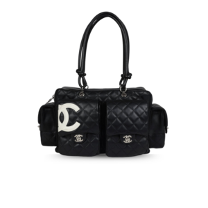 Chanel Cambon Ligne Reporter Bag 12in/ 30.5cm Black Silver Hardware For Women