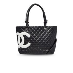 Chanel Cambon Ligne Large Tote Bag 12in/ 30.5cm Black/ White Silver Hardware For Women