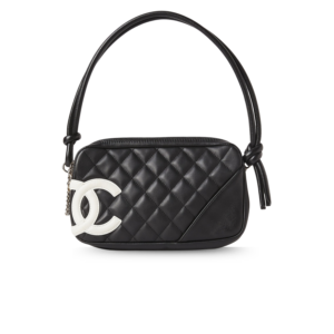 Chanel Cambon Pochette Shoulder Bag 8.7in/ 22cm Black/ White Silver Hardware For Women