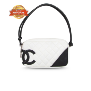 Chanel Cambon Pochette Shoulder Bag 8.7in/ 22cm White Silver Hardware For Women