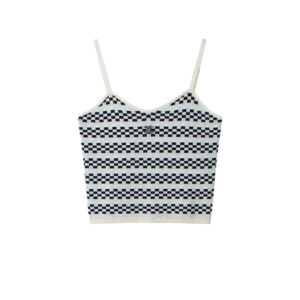 Chanel Checkered Intarsia Camisole Blue For Women