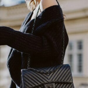 Alternative view of Chanel Chevron Classic Flap Medium Crossbody Bag 10in/ 25.5cm Black Black Hardware For Women