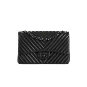 Chanel Chevron Classic Flap Medium Crossbody Bag 10in/ 25.5cm Black Black Hardware For Women