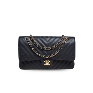 Chanel Chevron Classic Flap Medium Crossbody Bag 10in/ 25.5cm Black Gold Toned Hardware For Women