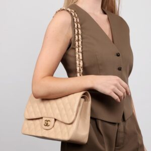 Alternative view of Chanel Classic Double Flap Bag Medium Crossbody 10in/ 25.5cm Beige Gold Hardware For Women