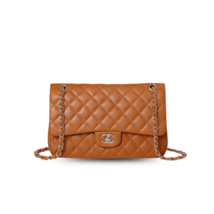 Chanel Classic Double Flap Bag Large Crossbody 11.8in/ 30cm Brown Silver Hardware For Women