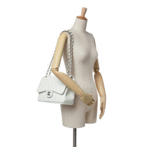 Alternative view of Chanel Classic Double Flap Bag Large Crossbody 11.8in/ 30cm White Silver Hardware For Women