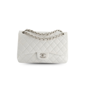 Chanel Classic Double Flap Bag Large Crossbody 11.8in/ 30cm White Silver Hardware For Women