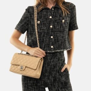 Alternative view of Chanel Classic Double Flap Bag Medium Crossbody 10in/ 25.5cm Beige Silver Hardware For Women