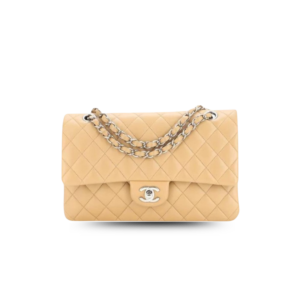 Chanel Classic Double Flap Bag Medium Crossbody 10in/ 25.5cm Beige Silver Hardware For Women