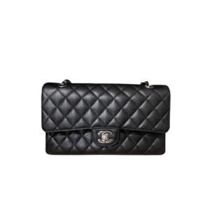 Chanel Classic Double Flap Bag Medium Crossbody 10in/ 25.5cm Black Silver Hardware For Women A01112