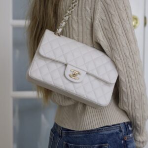 Alternative view of Chanel Classic Double Flap Bag Medium Crossbody 10in/ 25.5cm White Gold Hardware For Women A01112