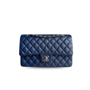 Chanel Classic Double Flap Bag Medium Crossbody 10in/ 25.5cm Navy Blue Silver Hardware For Women A01112