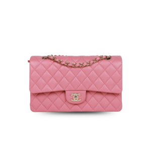 Chanel Classic Double Flap Bag Medium Crossbody 10in/ 25.5cm Dark Pink Gold Hardware For Women