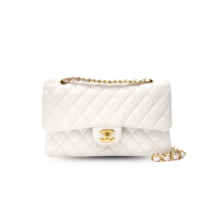 Chanel Classic Double Flap Bag Medium Crossbody 10in/ 25.5cm White Golden Hardware For Women