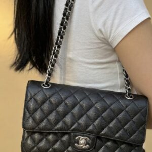 Alternative view of Chanel Classic Double Flap Bag Medium Crossbody 10in/ 25.5cm Black Silver Hardware For Women A01112