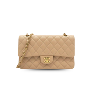 Chanel Classic Double Flap Bag Medium Crossbody 10in/ 25.5cm Beige Gold Hardware For Women