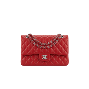 Chanel Classic Double Flap Bag Medium Crossbody 9.9in/ 25.5cm Red Silver Hardware For Women A01112