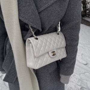Alternative view of Chanel Classic Double Flap Bag Medium Crossbody 10in/ 25.5cm White Silver Hardware For Women