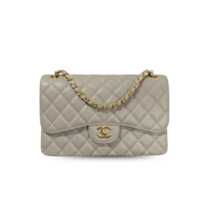 Chanel Classic Flap Bag Large Crossbody 11.8in/ 30cm Grey Gold Hardware For Women