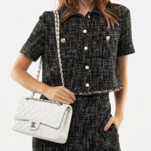Alternative view of Chanel Classic Flap Bag Medium Crossbody 10in/ 25.5cm White Silver Hardware For Women