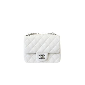 Chanel Classic Flap Bag Mini Crossbody 6.6in/ 17cm White Silver Hardware For Women