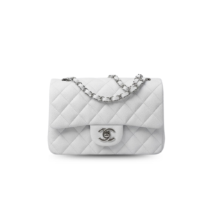 Chanel Classic Flap Bag Mini Crossbody 7.9in/ 20cm White Silver Hardware For Women A01113