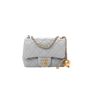 Chanel Classic Flap Bag With Charm Chain Mini Crossbody 7in/ 17cm Grey Gold Hardware For Women